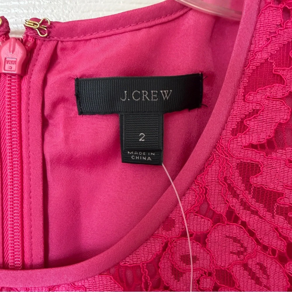 NWT J. Crew Peplum Lace Blouse Size 2 Bright Pink